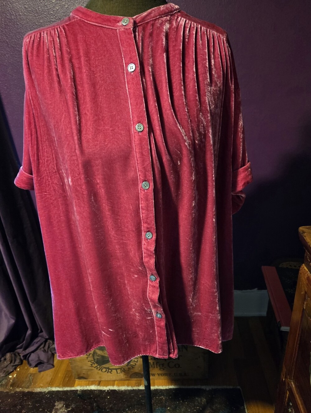 Sundance Silk Blend Velvet Button-down Shirt Blouse In Raspberry XL EUC